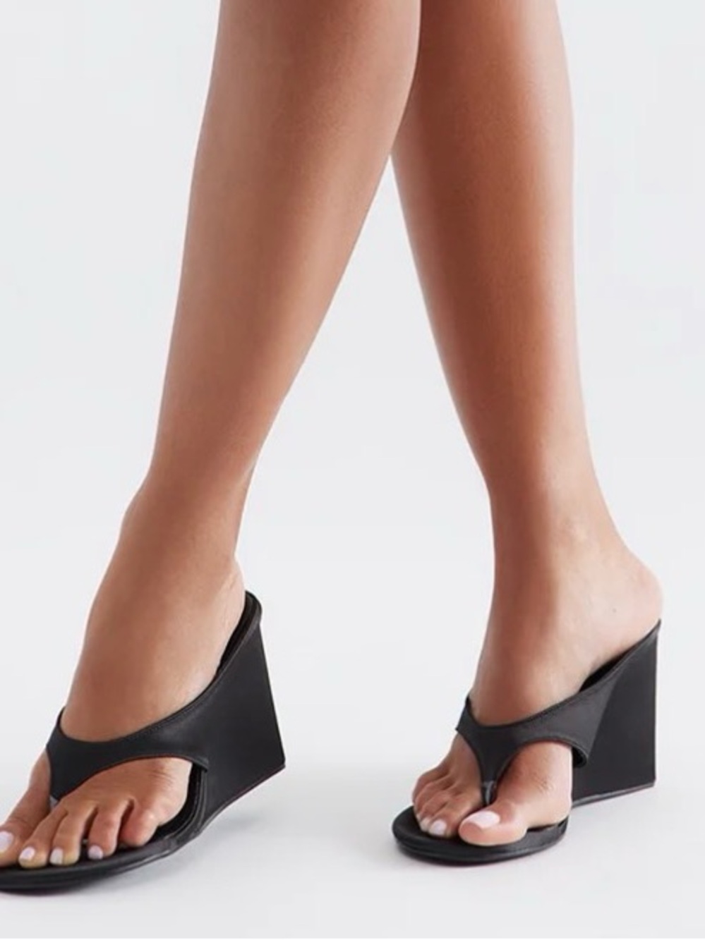 Black Wedge Thong Sandals - Women's Contemporary Heels